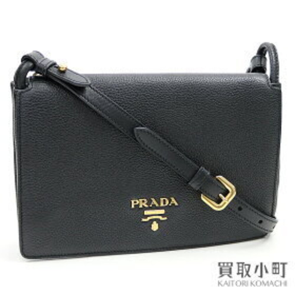 Prada Black Calfskin Leather Shoulder Bag Metal Logo VITDAINO NERO